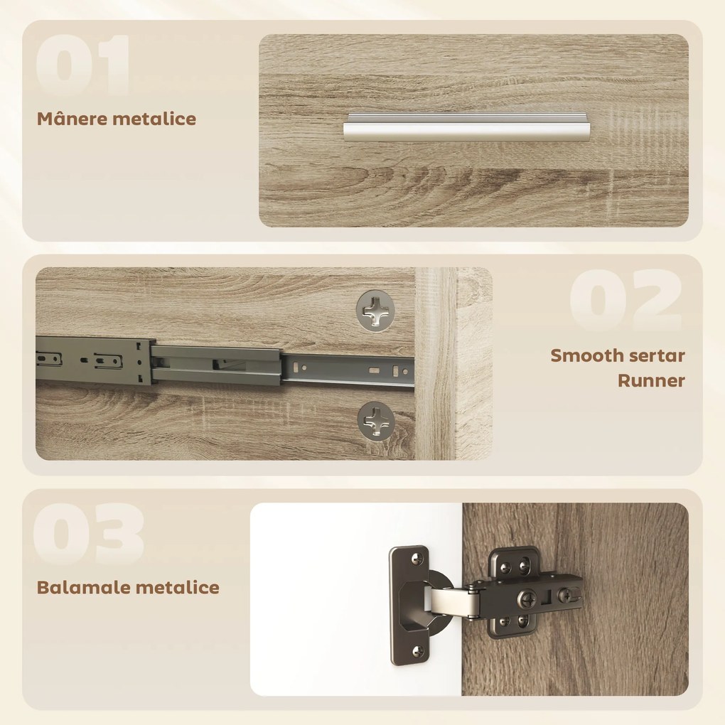 HOMCOM Comodă Modernă cu 3 Dulapuri și 2 Sertare din Lemn, Efect lemn | Aosom Romania