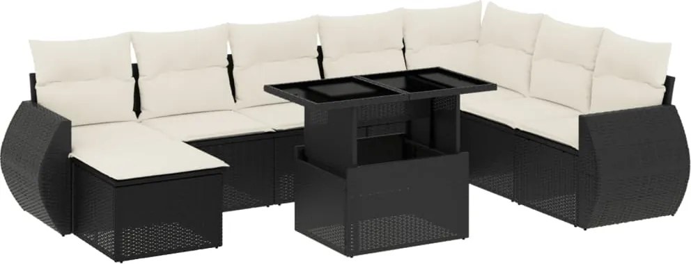 vidaXL Set mobilier de grădină cu perne, 9 piese, negru, poliratan