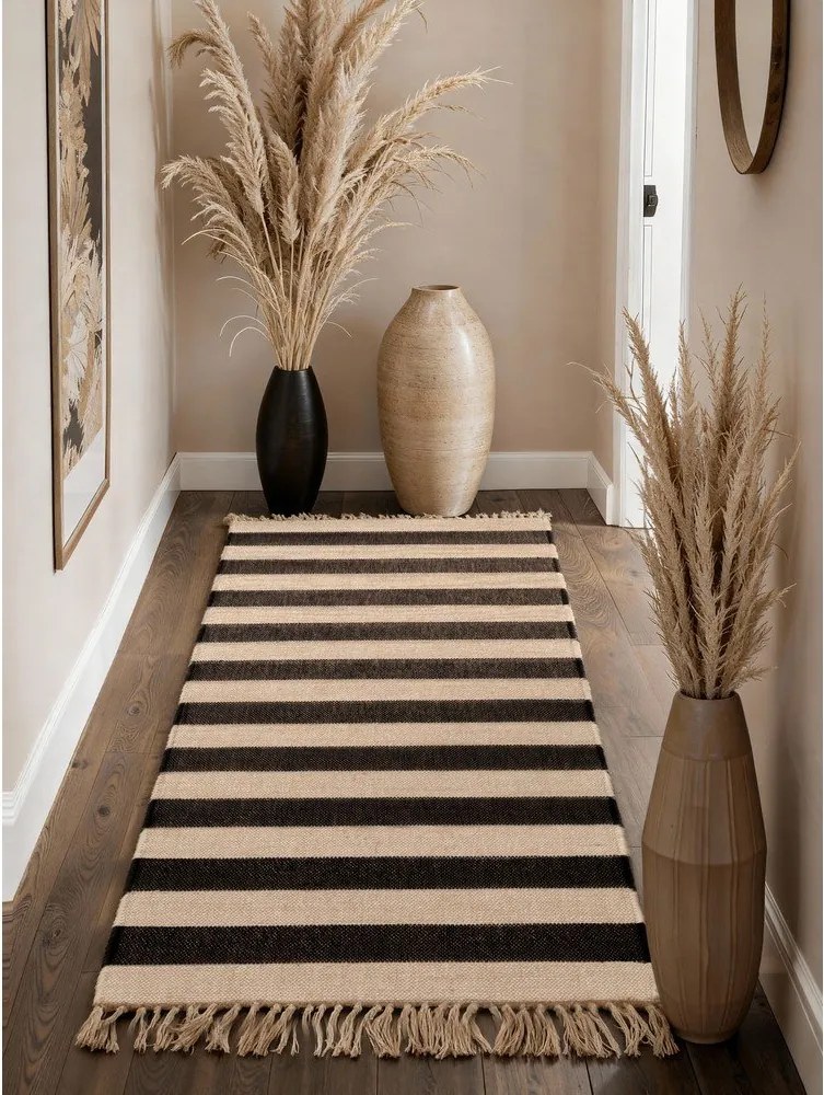 Covor tip traversă negru/crem reversibil/țesut manual din iută 80x200 cm Playa – Hanse Home