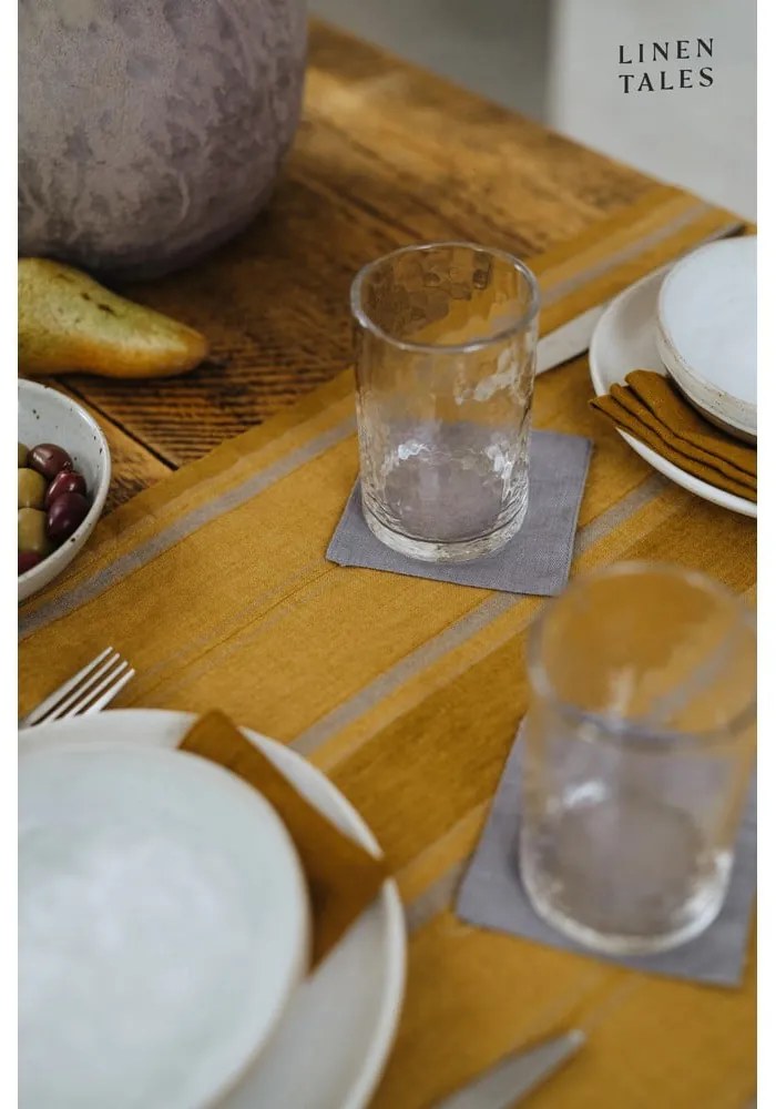Napron de masă din in 200x200 cm Amber Bronze Stripes – Linen Tales