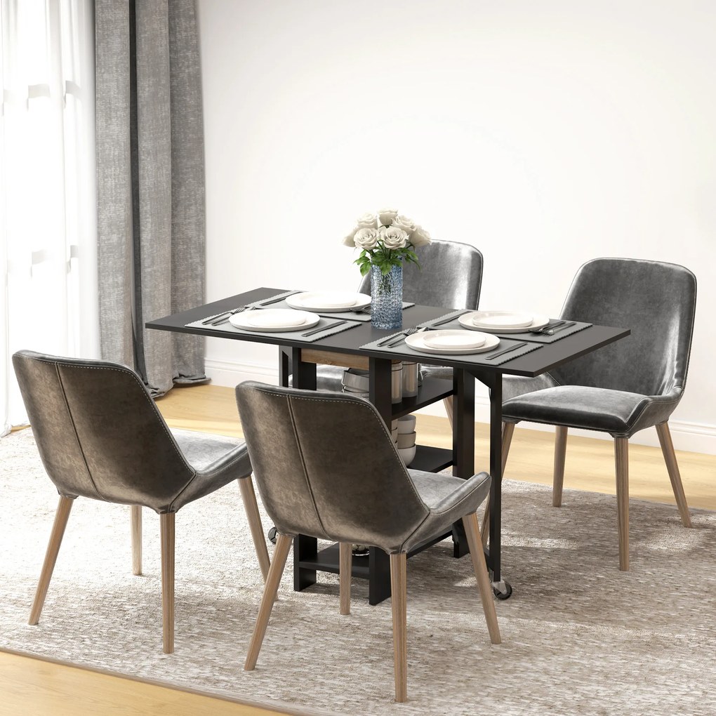 HOMCOM Masă pentru bucătărie masă de dining pliabilă detașabilă 3 etajere 2 blaturi rabatabile design modern 120 x 60 x 75 cm negru | Aosom Romania
