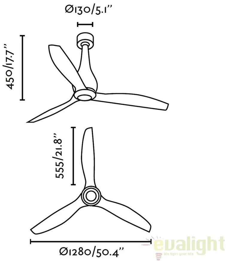 Ventilator cu telecomanda ETERFAN MINI negru mat/ lemn 32028
