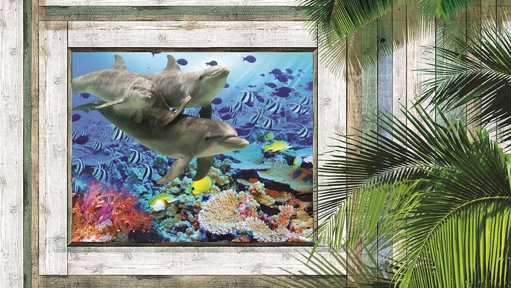 Fototapet - Delfinii și peștii sub mare (152,5x104 cm)