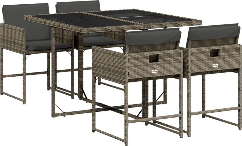 vidaXL Set mobilier de grădină cu perne, 5 piese, gri, poliratan