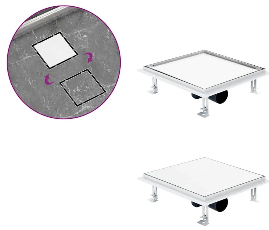 vidaXL Rigolă de duș capac plat gresie 2-în-1 28x28 cm oțel inoxidabil