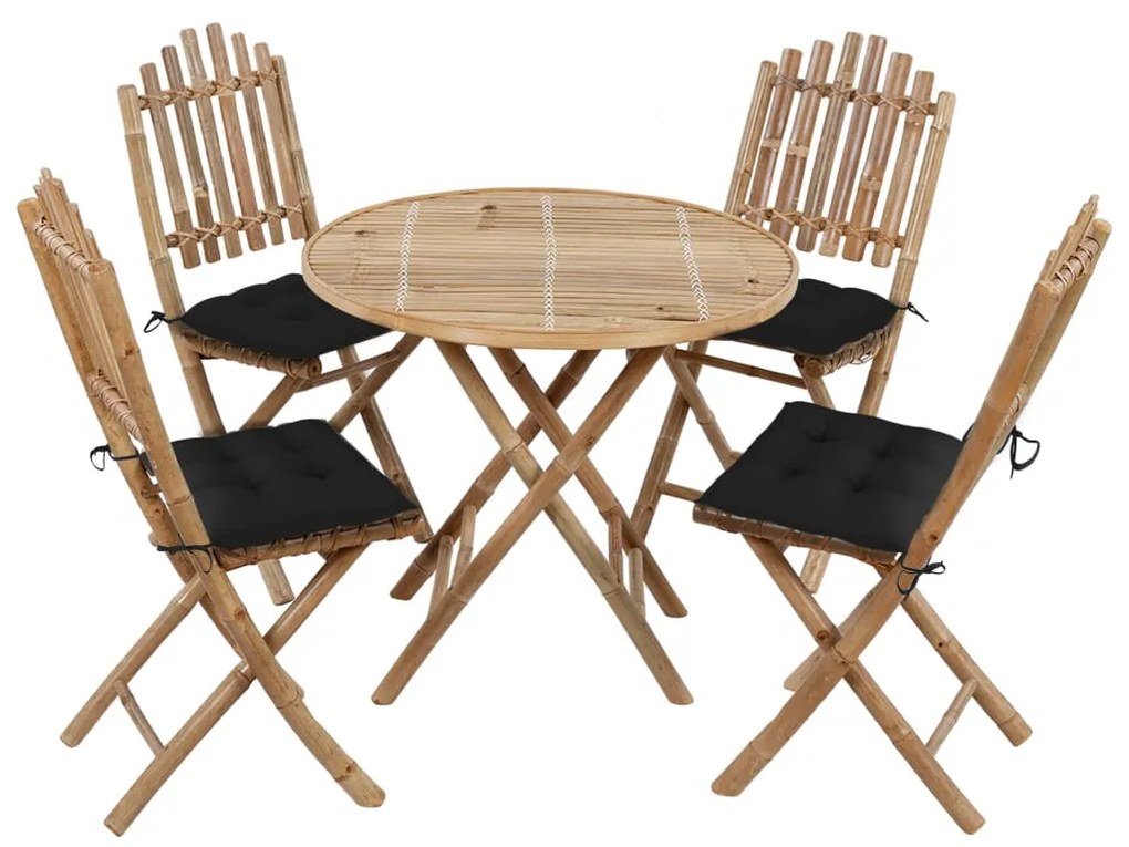 3063982 vidaXL Set mobilier de exterior pliabil, cu perne, 5 piese, bambus