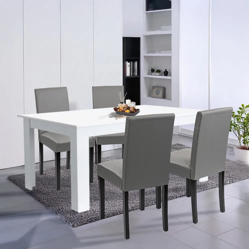 Set de masă Leon 4+1 alb-gri