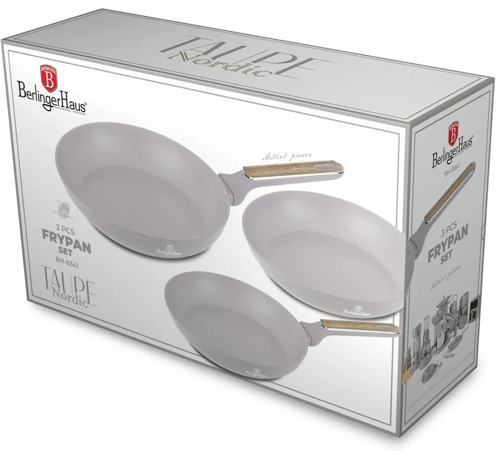 BerlingerHaus Set de tigăi cu suprafață din titanTaupe Nordic, 3 buc.