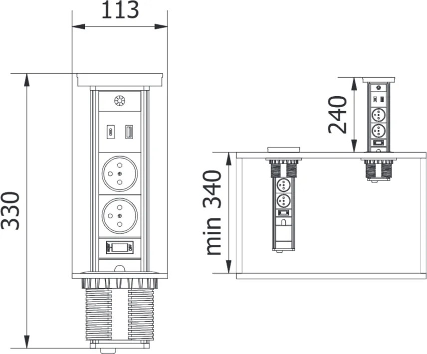 Priză încorporabilă în blat Camino GTV, încărcător wireless 10W, 2 prize Schuko, USB A + C, alb, D:80 mm Aluminiu/ plastic, Alb, D:80 mm