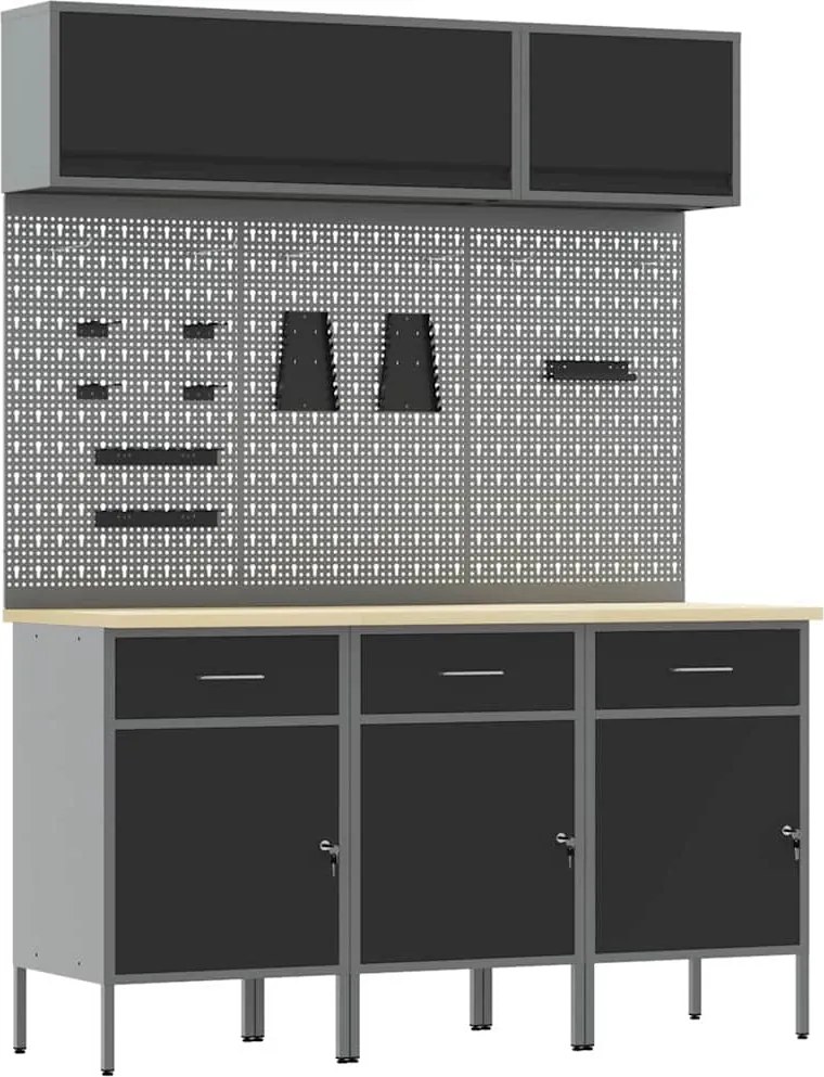 vidaXL Set de dulapuri de lucru cu sertar cu depozitare 8 pcs Negru