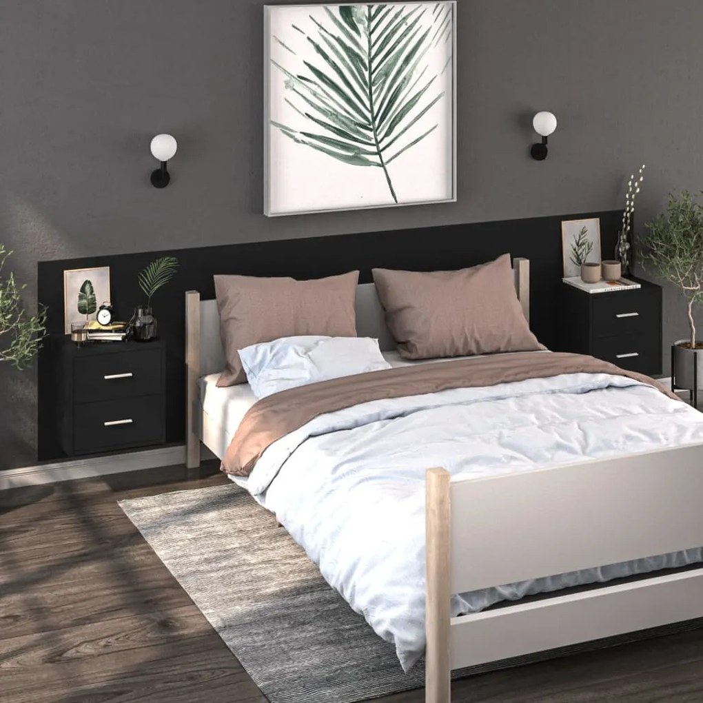 810992 vidaXL Noptiere de perete, 2 buc., negru