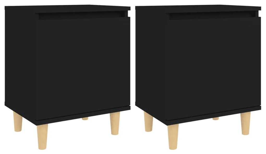 805818 vidaXL Noptiere cu picioare lemn masiv, 2 buc., negru, 40x30x50 cm