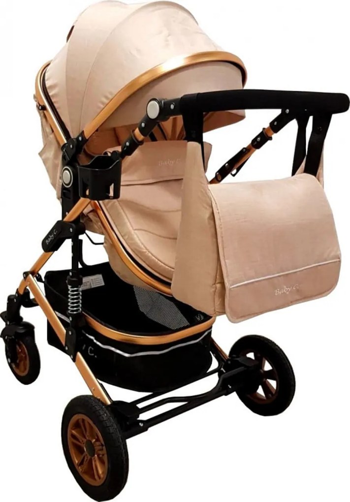 Carucior nou nascuti 3 in 1 Baby Care™ PRO 531 , Cu geanta Bebe inclusa, Cadru Aluminiu Gold, Amortizoare, Roti din cauciuc plin AVE, Landou, Scoica