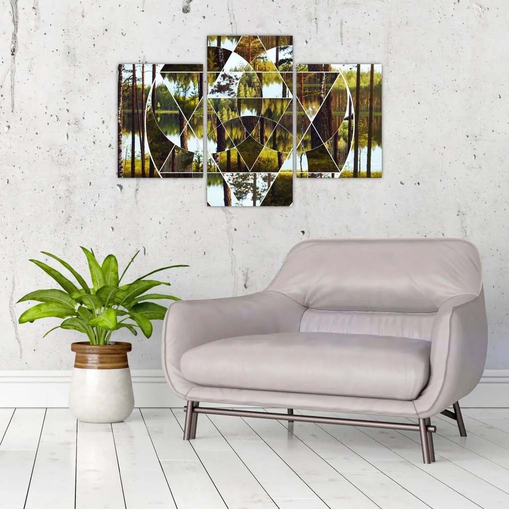 Tablou - Colaj geometric pe fundalul pădurilor nordice (90x60 cm)
