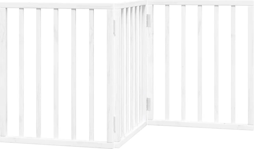 vidaXL Poartă pentru câini pliabilă, 3 panouri, alb, 150 cm, lemn plop