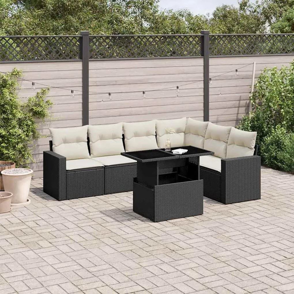 vidaXL Set canapele de grădină cu perne, 7 piese, negru, poliratan