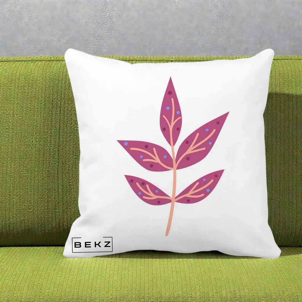 Perna Decorativa Ramura Botanica Mov, 40x40 cm, Alba Mata, Husa Detasabila, Perna Inclusa, BEKZ®