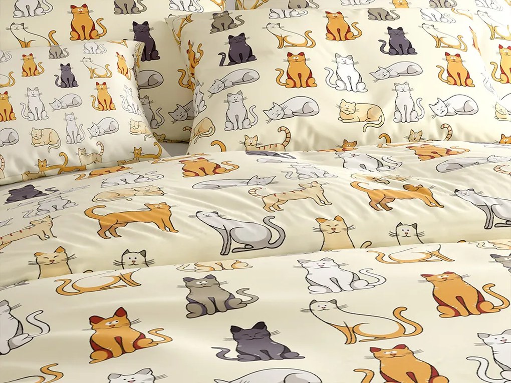 Lenjerie de pat din bumbac COLORED CATS BLEND crem Dimensiune lenjerie de pat: 70 x 90 cm | 140 x 220 cm