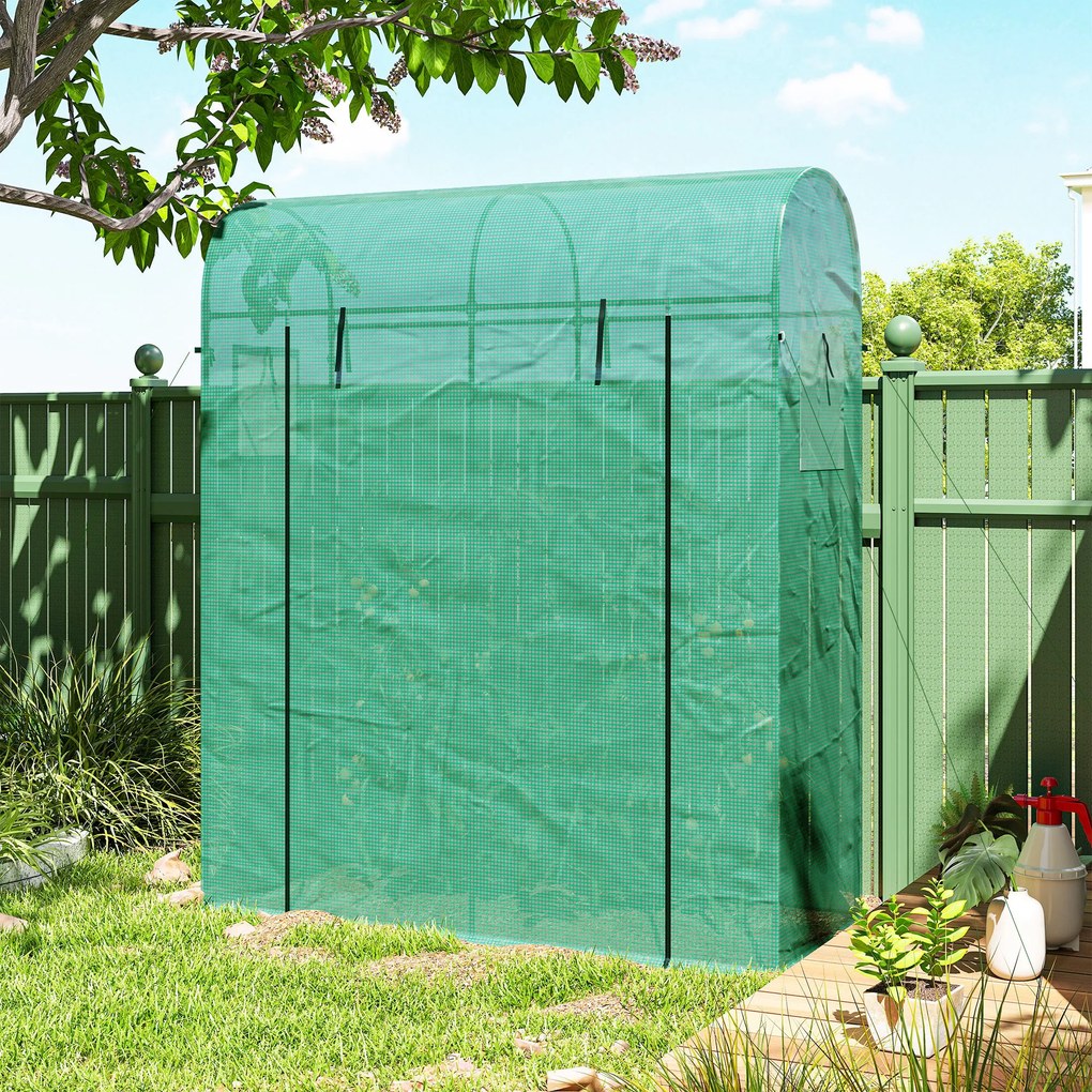 Outsunny Sera de Balcon cu Ușă și Ferestre Rulante, Sera pentru Grădină cu Structură din Oțel și Acoperiș PE, pentru Plante, Legume, Flori, Fructe, Anti UV, 170x68x200 cm, Verde | Aosom Romania