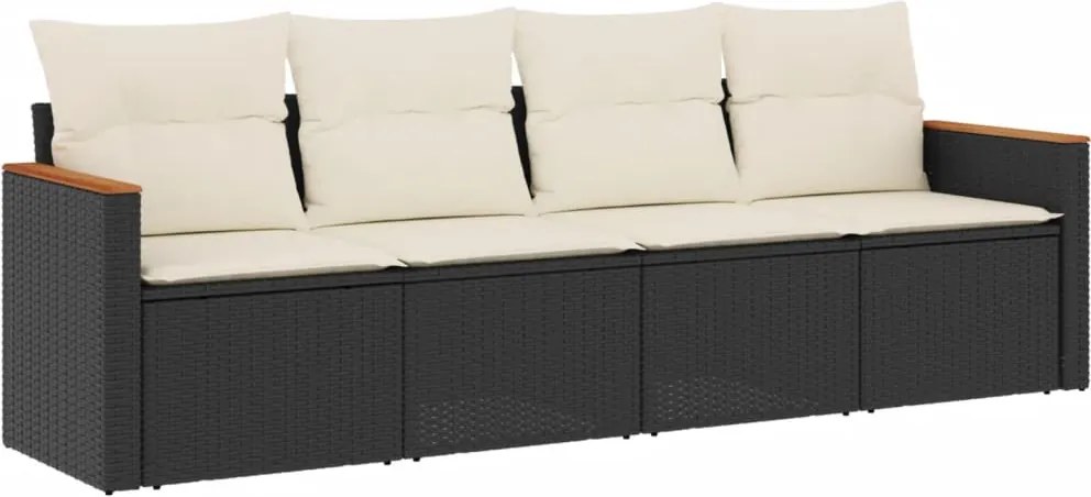 vidaXL Set mobilier de grădină cu perne, 4 piese, negru, poliratan