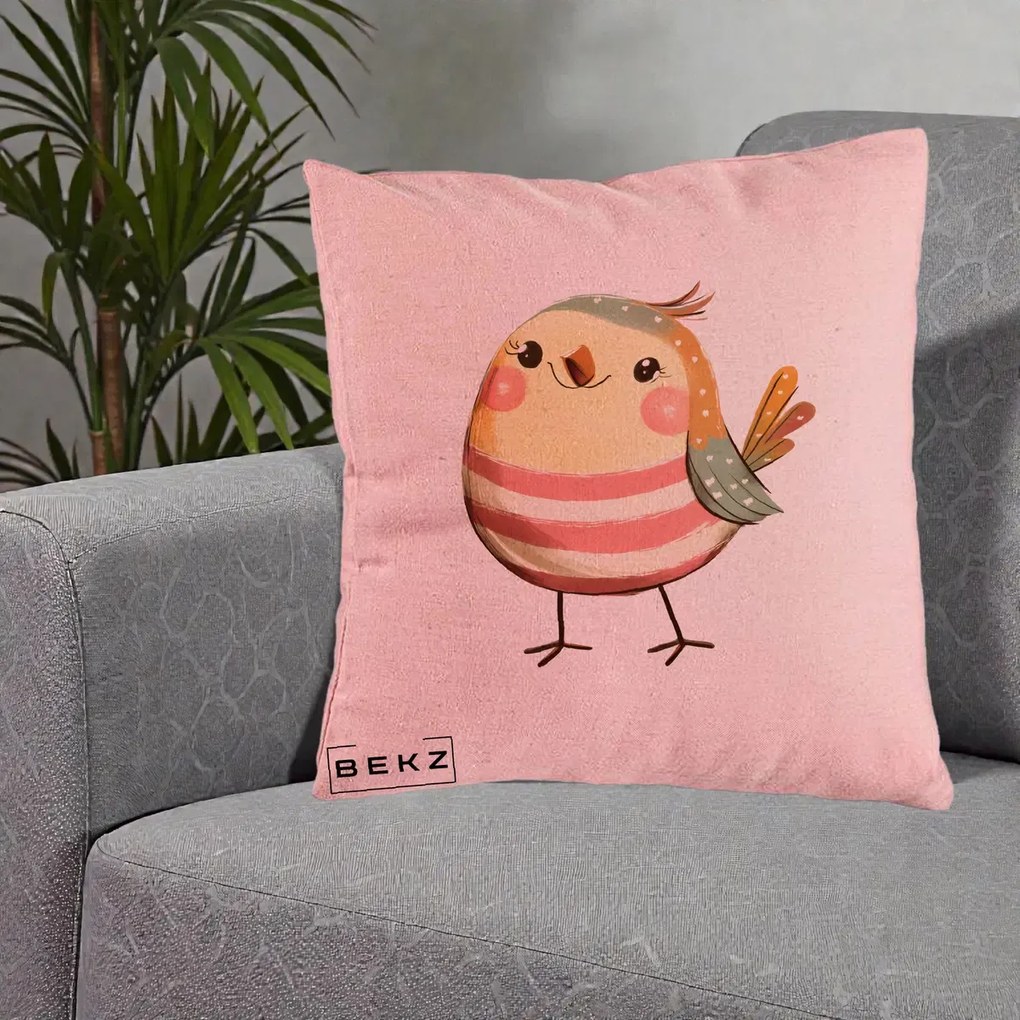 Perna Decorativa Pui Kawaii Pastel Dungat, 40x40 cm, Roz, Husa Detasabila, Perna Inclusa, BEKZ®