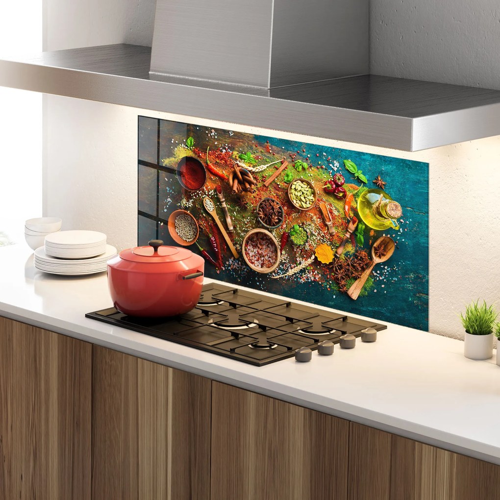 Panou Sticla Bucatarie, 60x150cm, Protectie aragaz, Antistropi, Termorezistent, Alimente, Condimente, Seasonings Mix