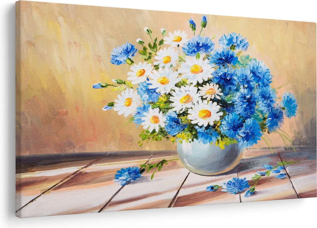 Tablou pictat cu vaza și flori (90x60 cm)