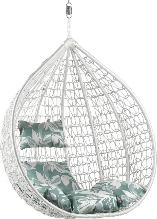 Scaun suspendat alb KOKON fara suport, perna verde-alb