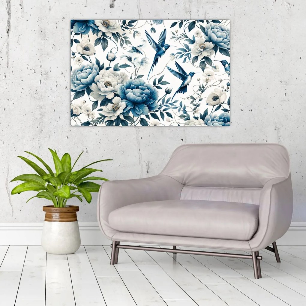 Tablou - Colibri cu flori (90x60 cm)