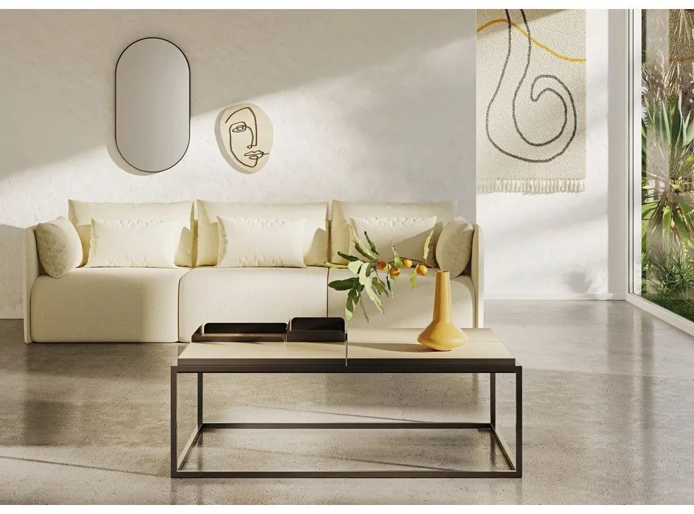 Măsuță de cafea negru-natural cu blat cu aspect de lemn de stejar 75x120 cm Douro – TemaHome