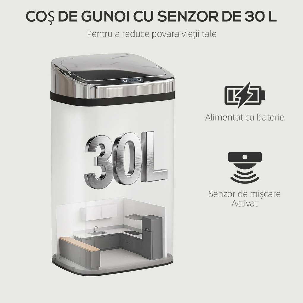 HOMCOM Cos de gunoi cu senzor 30L inox elegant | Aosom Romania