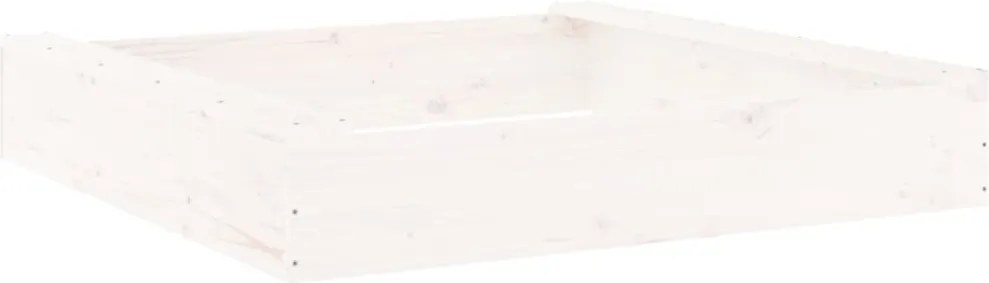 vidaXL Cutie de nisip pătrată cu scaune, alb, lemn masiv de pin