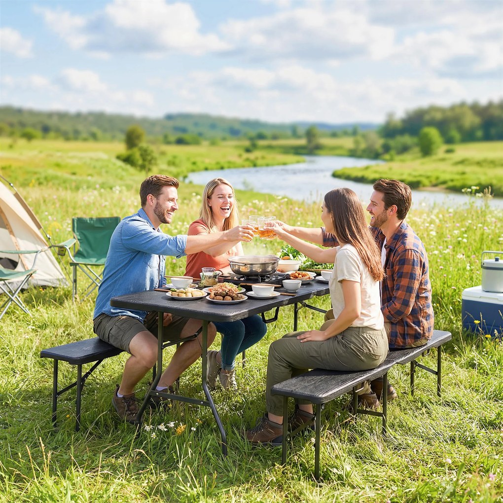 Outsunny Set masă pliantă și bănci de picnic 180 cm cu mânere de transport, negru | Aosom Romania