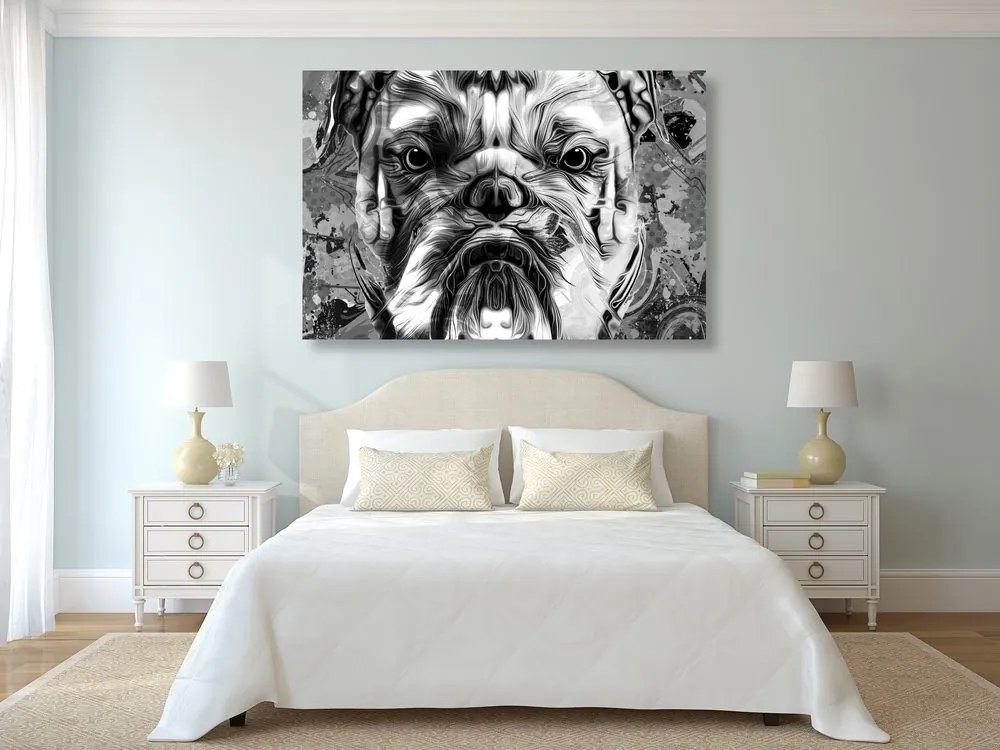 Tablou buldog în design alb-negru