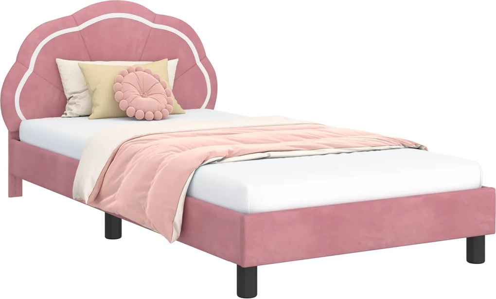 vidaXL Cadru de pat pentru copii cu spătar Roz 90 x 190 cm Catifea