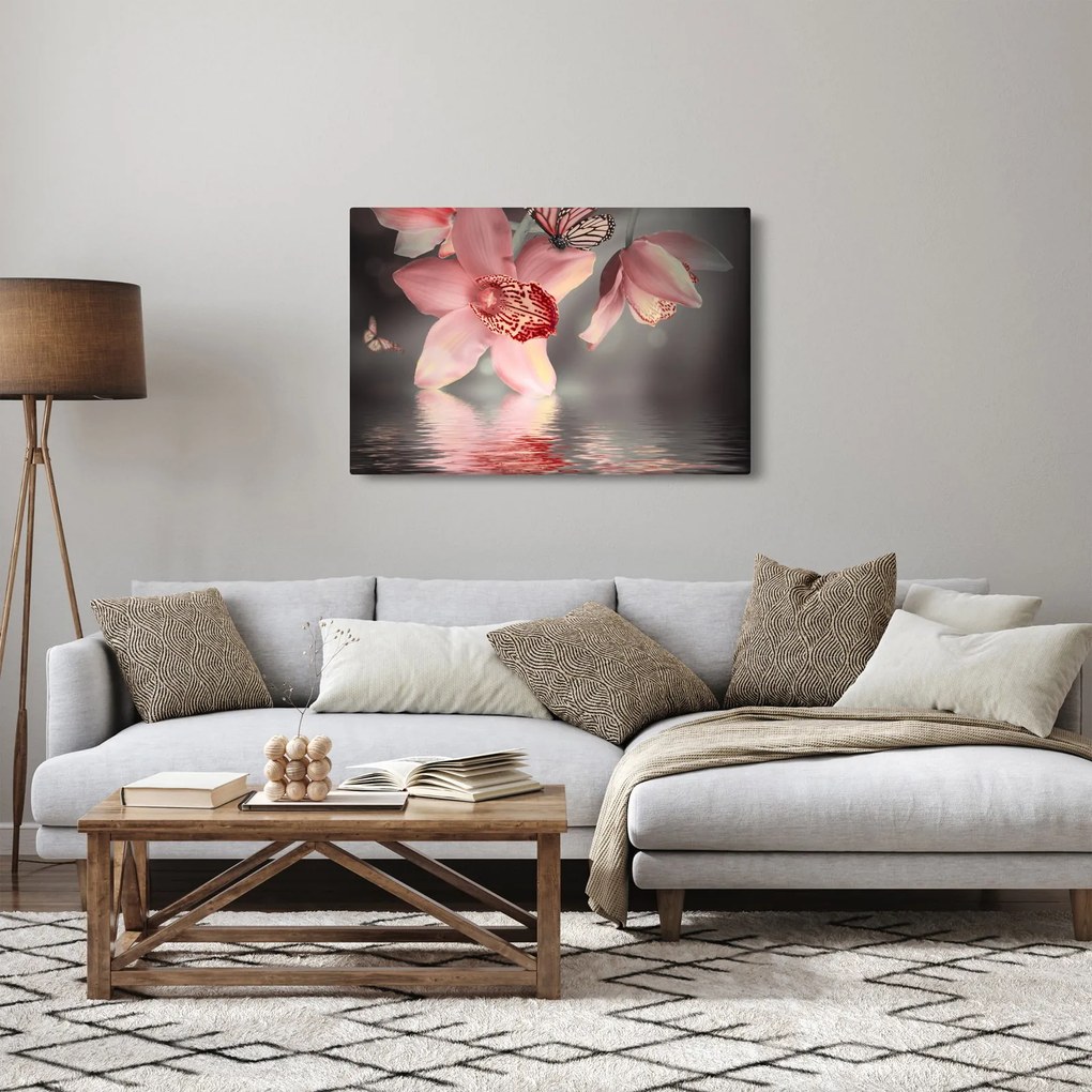 Tablou - Flori și fluture (90x60 cm)