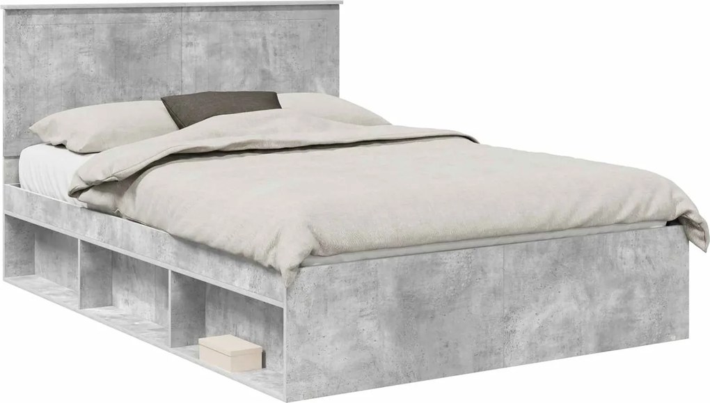 vidaXL Cadru de pat cu headboard Beton 140 x 200 cm Lemn de pin masiv