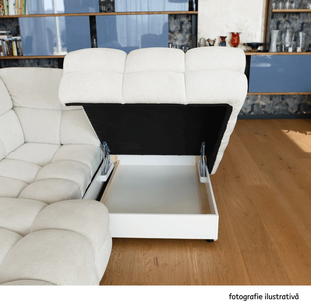 Set canapea extensibilă cu funcţie de extensie electrică, crem, pe stânga, TOLLO L ROH