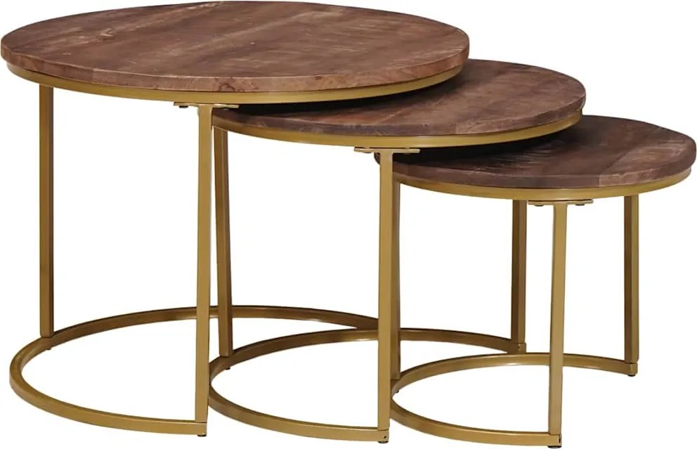 vidaXL Mese de Cafea Nesting 3 pcs Lemn masiv de mango și oțel