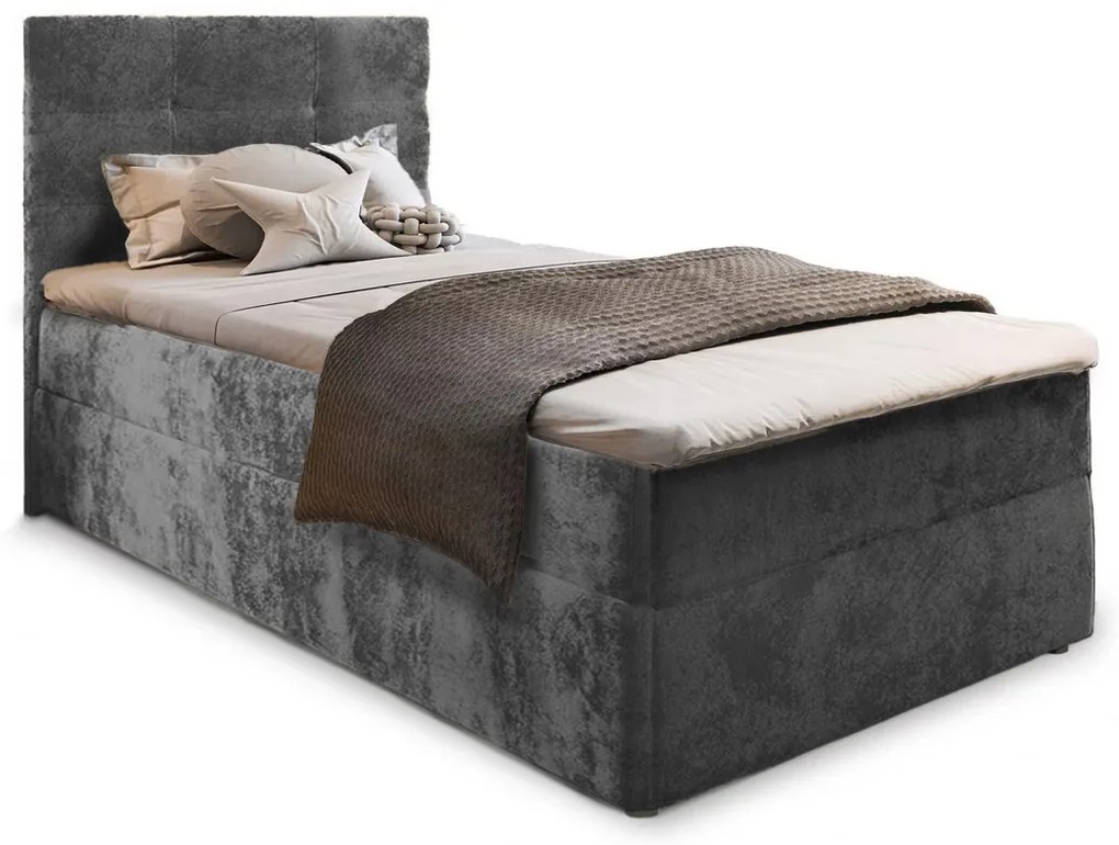 Pat tapițat boxspring GLORIEN VELVET 100x200 cm gri Saltele: Saltea cu arcuri Bonell