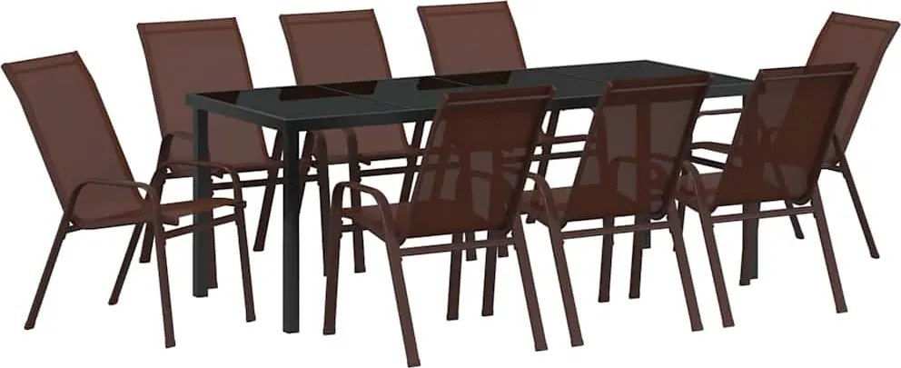 vidaXL Set de masă pentru grădină 9 pcs Maro și negru