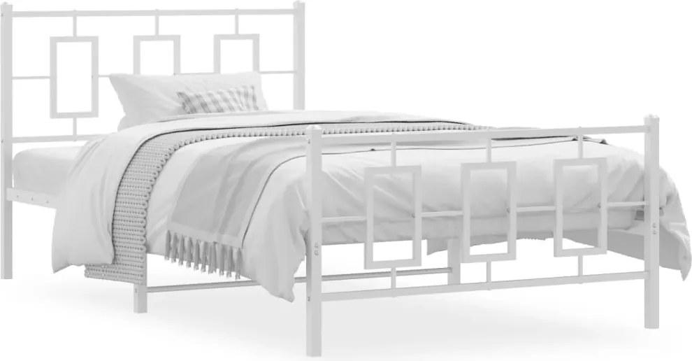 vidaXL Cadru de pat metalic cu tăblie de cap/picioare, alb, 107x203 cm