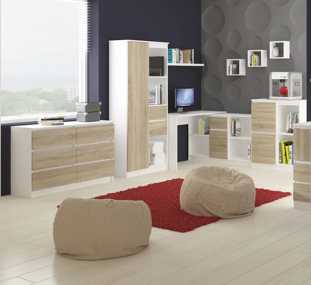 Masă PC Benicio (alb + stejar sonoma) (S). 1068995