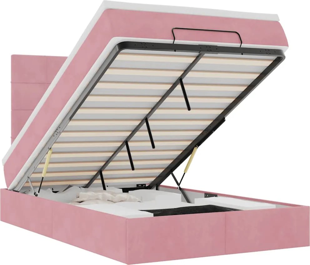 vidaXL Cadru de pat otoman cu saltea, catifea roz 120x200cm