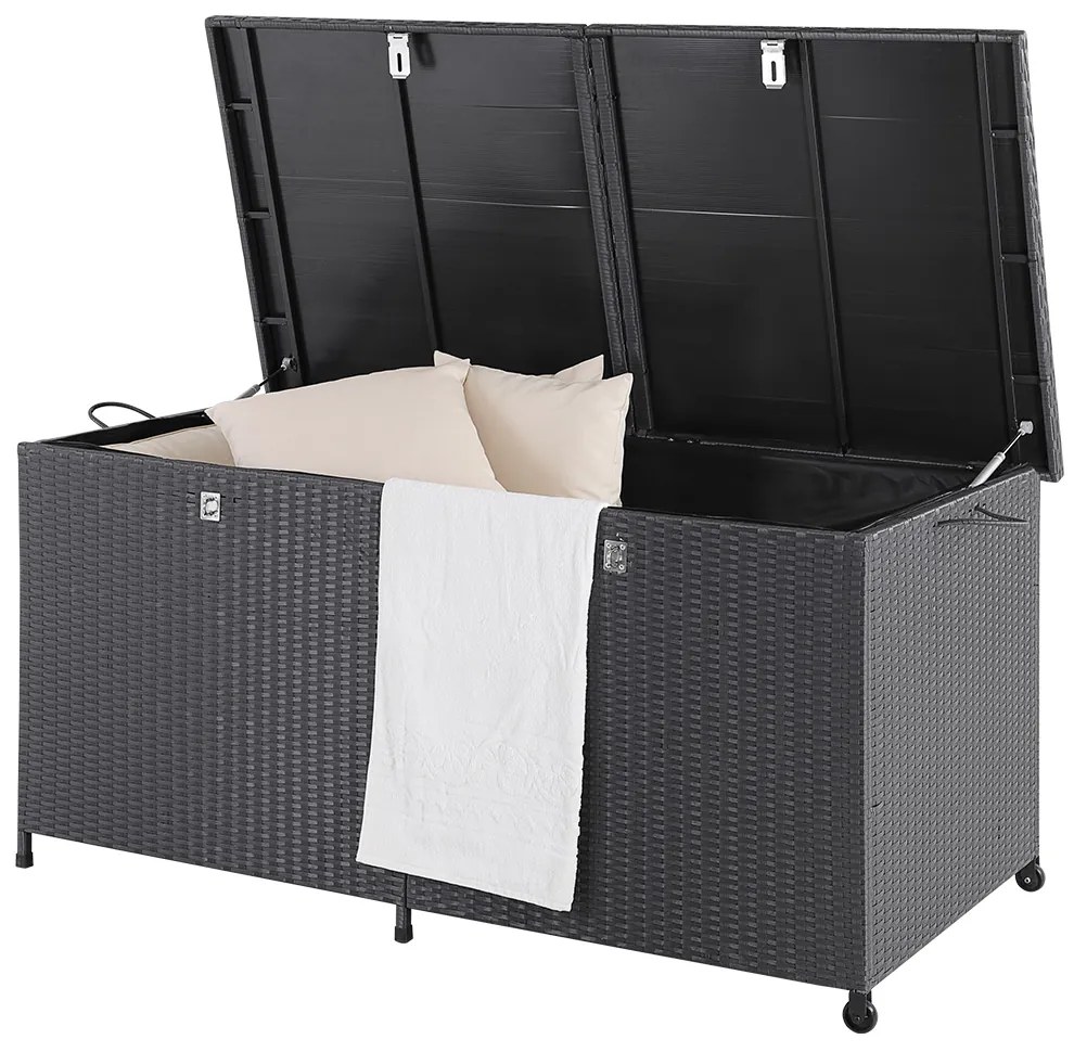 Deuba Cutie de depozitare din ratan cu roti 150 cm - neagra