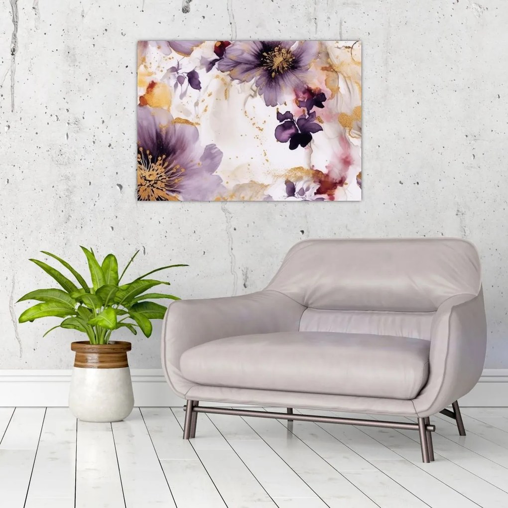 Tablou pe sticlă - Acuarelă flori (70x50 cm)