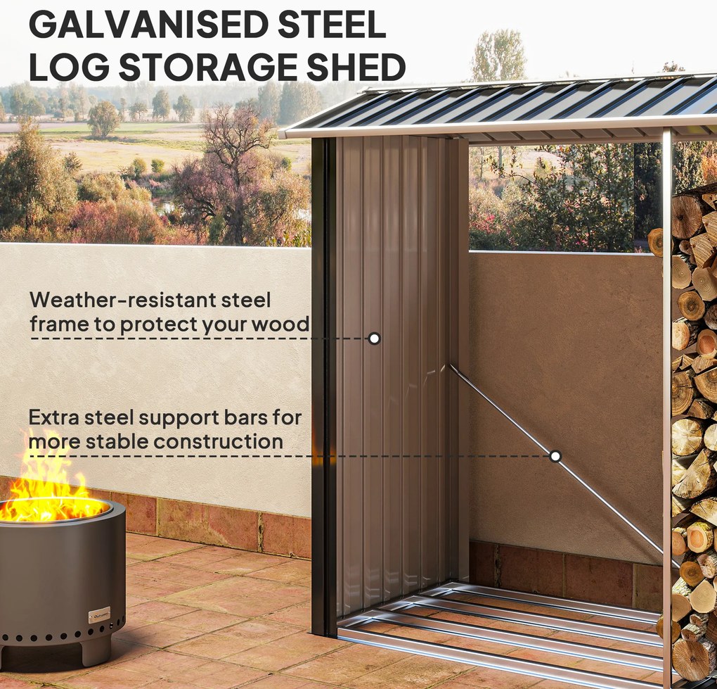 Outsunny Suport de Lemne cu Structură din Oțel Galvanizat 240x86x160cm Negru | Aosom Romania