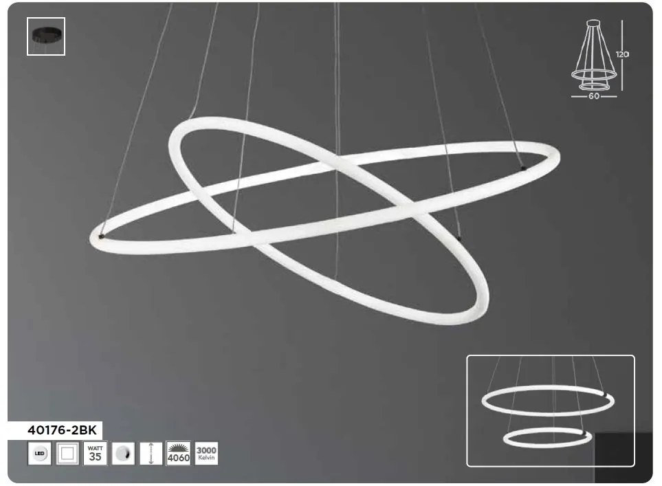 Pendul, Lustra suspendata cu 2 inele, design modern LED, Revolve