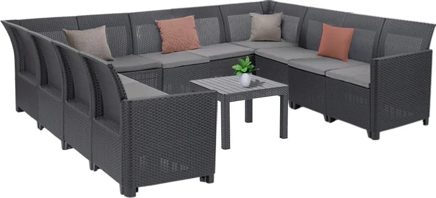 Canapea de colț Claire XIII cu 11 locuri și masă Orlando