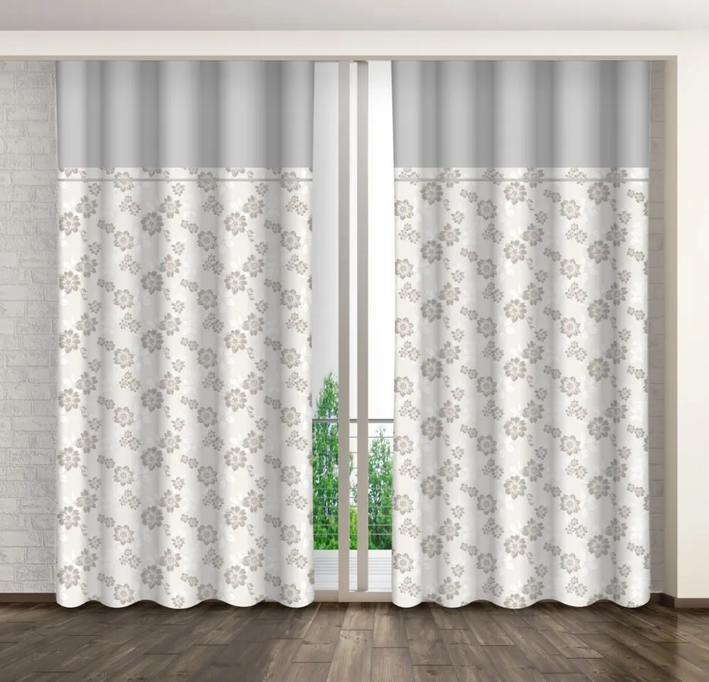 Draperie cu flori bej imprimate și margine gri deschis Lățime: 160 cm | Lungime: 250 cm